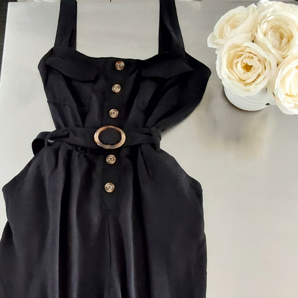 Black Strapped Jumpsuit with Square Neckline